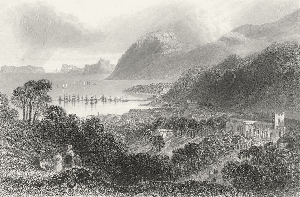 WALES. Ft Penrhyn & Bangor. port &. Bartlett Ship 1842 old antique print